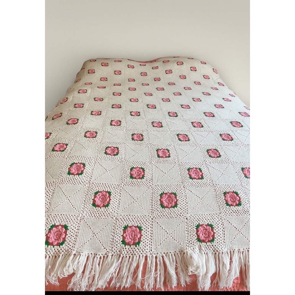Vintage Granny Square‎ Afghan Crochet Twin Full Queen Handmade Blanket 83x72